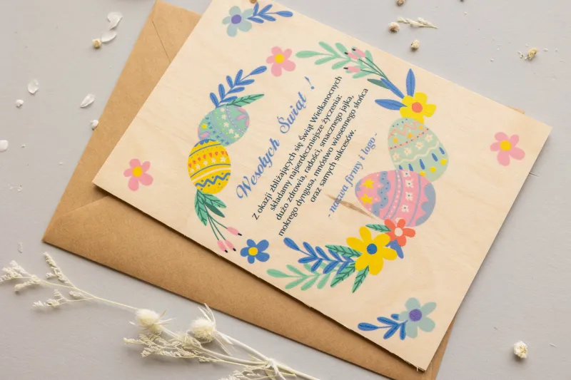 Wielkanocne Drewniane Kartki dla Firm - WR7