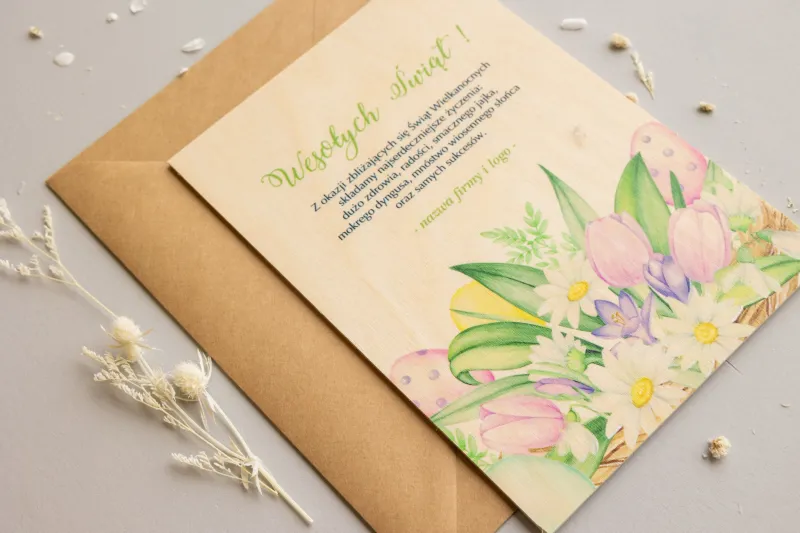 Wielkanocne Drewniane Kartki dla Firm - WR8