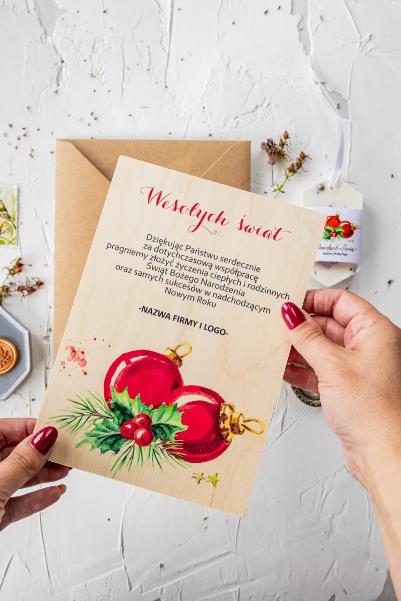 Drewniana Kartka Bożonarodzeniowa z Logo | Kartki Biznesowe | DR12