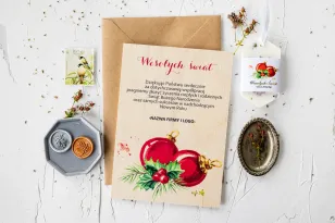 Kartka Świąteczna z Grafiką Bombek | Kartki Bożonarodzeniowe dla Firm | Drewniane nr DR12