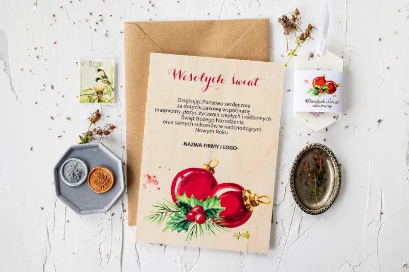 Drewniana Kartka Bożonarodzeniowa z Logo | Kartki Biznesowe | DR12