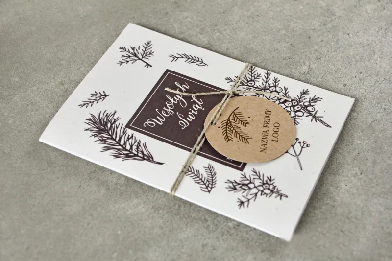 Kremowa i Brązowa Kartka ze Świątecznymi Gałązkami | Kartki dla Firm z Logo | GA1 Kremowa i Brązowa Kartka ze Świątecznymi Gałązkami | Kartki dla Firm z Logo | GA1