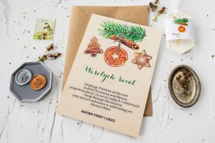 Drewniane Kartki z Motywem Pomarańczy i Piernika | Kartki Bożonarodzeniowe dla Firm z Logo | DR15 Drewniane Kartki z Motywem Pomarańczy i Piernika | Kartki Bożonarodzeniowe dla Firm z Logo | DR15