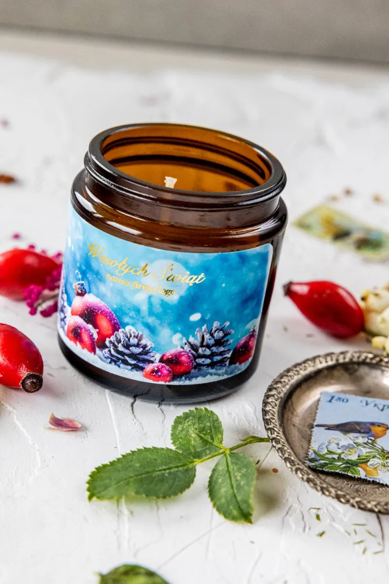 Naturalna Świeczka sojowa - Wyjątkowy upominek dla Twoich Klientów - Dowolna grafika i treść na etykiecie