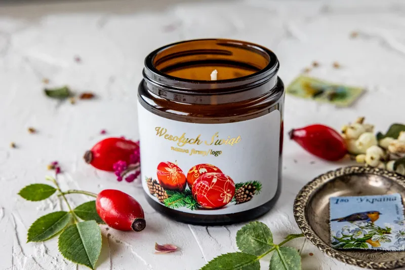 Naturalna Świeczka sojowa - Wyjątkowy upominek dla Twoich Klientów - Dowolna grafika i treść na etykiecie