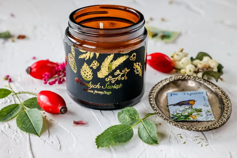 Naturalna Świeczka sojowa - Wyjątkowy upominek dla Twoich Klientów - Dowolna grafika i treść na etykiecie