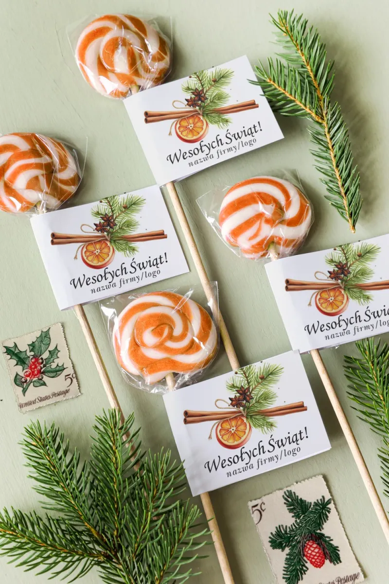 Lizaki świąteczne wykonane wyłącznie z naturalnych składników z logo Państwa firmy, dowolnym tekstem i grafiką - LZ5 Lizaki świąteczne wykonane wyłącznie z naturalnych składników z logo Państwa firmy, dowolnym tekstem i grafiką - LZ5