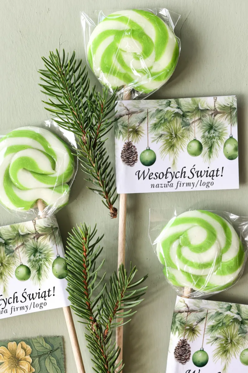 Lizaki świąteczne wykonane wyłącznie z naturalnych składników z logo Państwa firmy, dowolnym tekstem i grafiką - LZ9 Lizaki świąteczne wykonane wyłącznie z naturalnych składników z logo Państwa firmy, dowolnym tekstem i grafiką - LZ9