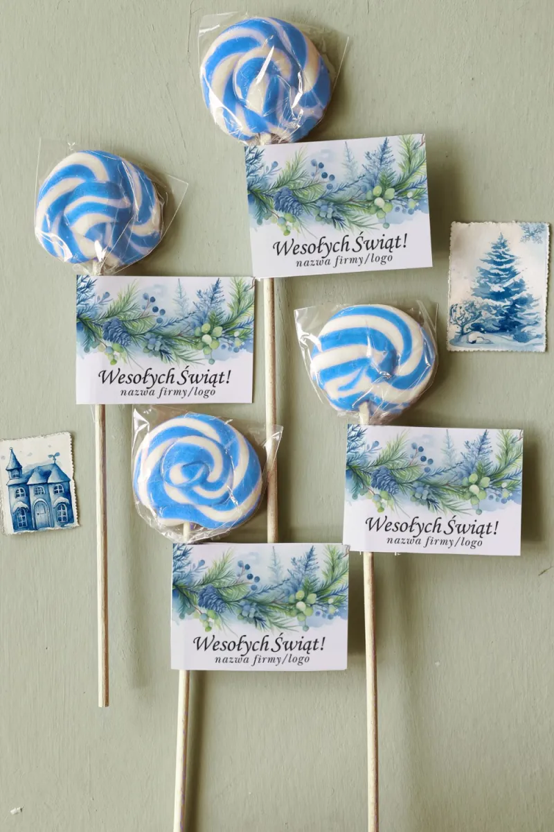 Lizaki świąteczne wykonane wyłącznie z naturalnych składników z logo Państwa firmy, dowolnym tekstem i grafiką - LZ11 Lizaki świąteczne wykonane wyłącznie z naturalnych składników z logo Państwa firmy, dowolnym tekstem i grafiką - LZ11