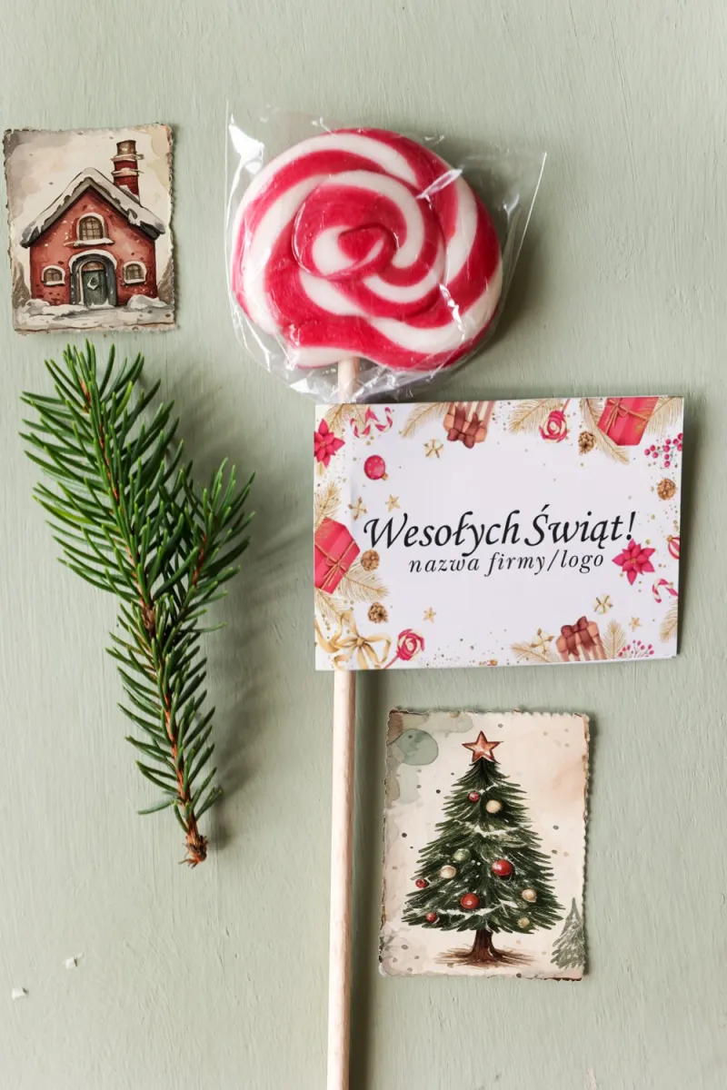 Lizaki świąteczne wykonane wyłącznie z naturalnych składników z logo Państwa firmy, dowolnym tekstem i grafiką - LZ12 Lizaki świąteczne wykonane wyłącznie z naturalnych składników z logo Państwa firmy, dowolnym tekstem i grafiką - LZ12