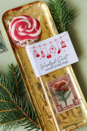 Personalizowane upominki firmowe - lizaki z grafiką prezentów, bombek i pierników - Kolekcja LZ25