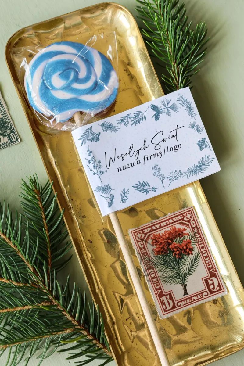 Personalizowane upominki firmowe - lizaki z grafiką świątecznych gałązek - Kolekcja LZ29 Personalizowane upominki firmowe - lizaki z grafiką świątecznych gałązek - Kolekcja LZ29