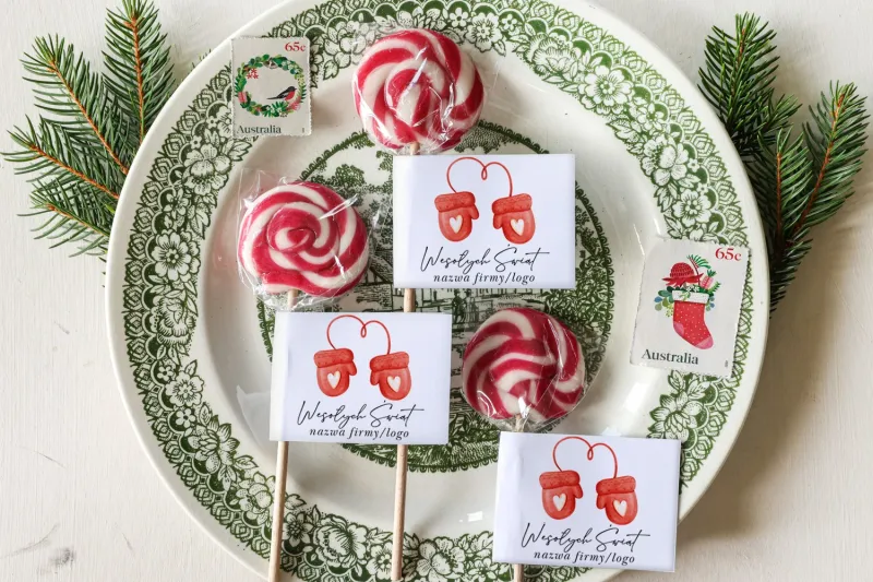 Personalizowane upominki firmowe - lizaki z grafiką czerwonych rękawiczek - Kolekcja LZ30 Personalizowane upominki firmowe - lizaki z grafiką czerwonych rękawiczek - Kolekcja LZ30