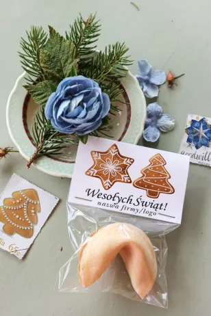 Personalizowane upominki firmowe - ciasteczko z wróżbą z grafiką świątecznych pierników - Kolekcja CZW4