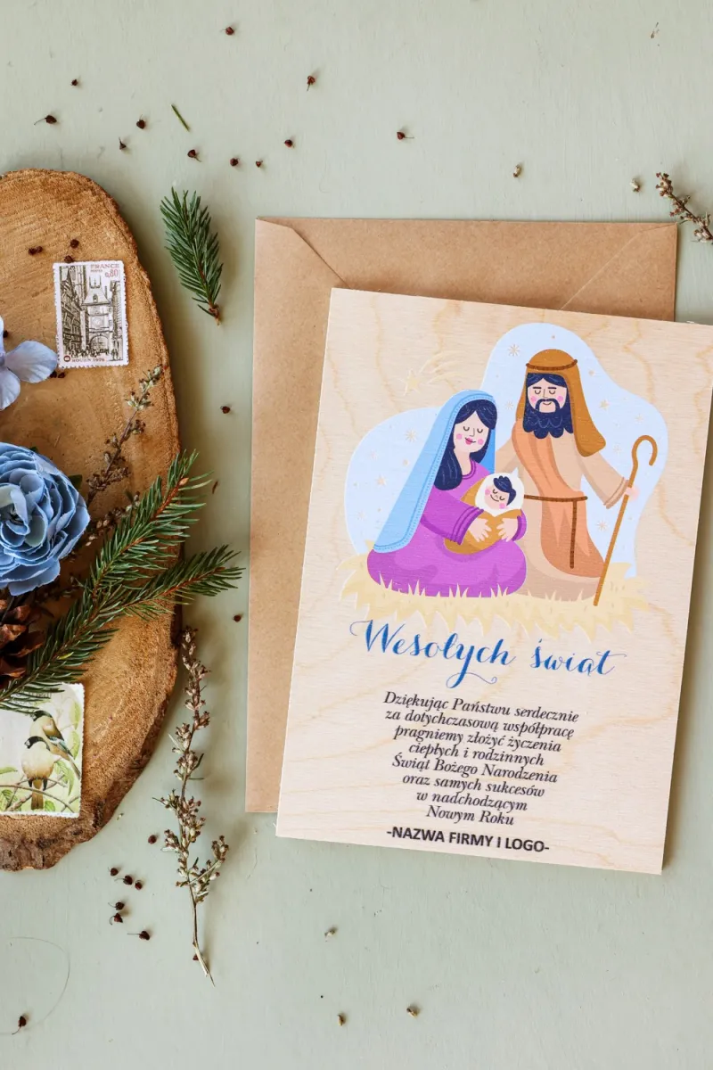 Personalizowane kartki dla firm z grafiką Świętej Rodziny - Kolekcja DR21 Personalizowane kartki dla firm z grafiką Świętej Rodziny - Kolekcja DR21