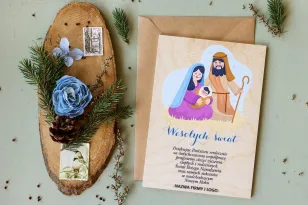 Kartki z Drewna z Motywem Maryji, Józefa i Jezuska | Kartki Świąteczne Biznesowe z Możliwością Edycji | Kolekcja DR21 Kartki z Drewna z Motywem Maryji, Józefa i Jezuska | Kartki Świąteczne Biznesowe z Możliwością Edycji | Kolekcja DR21