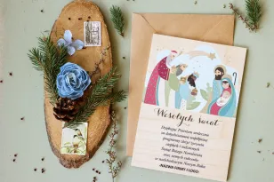 Eleganckie Kartki z Grafiką Trzech Króli i Świętej Rodziny | Kartki Bożonarodzeniowe dla Firm z Logo Firmowym | Kolekcja DR22