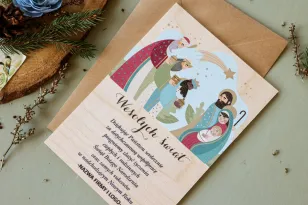 Eleganckie Kartki z Grafiką Trzech Króli i Świętej Rodziny | Kartki Bożonarodzeniowe dla Firm z Logo Firmowym | Kolekcja DR22