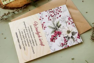 Drewniane Kartki z Motywem Ostrokrzewu | Kartki Świąteczne Bożonarodzeniowe dla Firm z Logo | DR33 Drewniane Kartki z Motywem Ostrokrzewu | Kartki Świąteczne Bożonarodzeniowe dla Firm z Logo | DR33