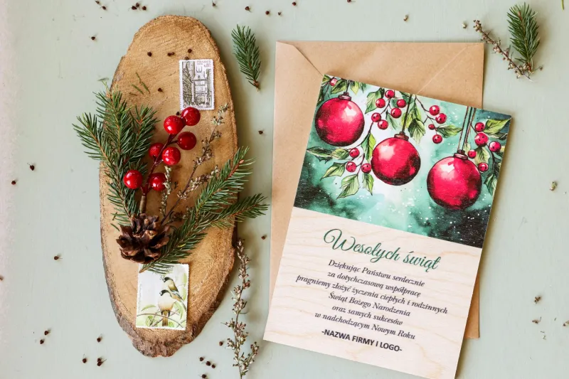 Firmowe Drewniane Kartki Świąteczne - DR40 od WydrukujTu.pl Firmowe Drewniane Kartki Świąteczne - DR40 od WydrukujTu.pl