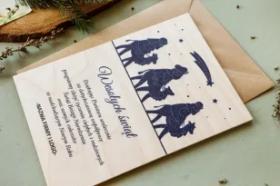 Personalizowane drewniane kartki dla firm z grafiką orszaku Trzech Króli - Kolekcja DR43