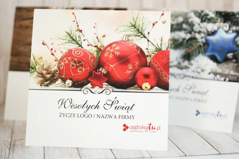 Czerwone Bombki i Złote Ozdoby | Kartki Świąteczne dla Firm z Logo | KR1 Czerwone Bombki i Złote Ozdoby | Kartki Świąteczne dla Firm z Logo | KR1