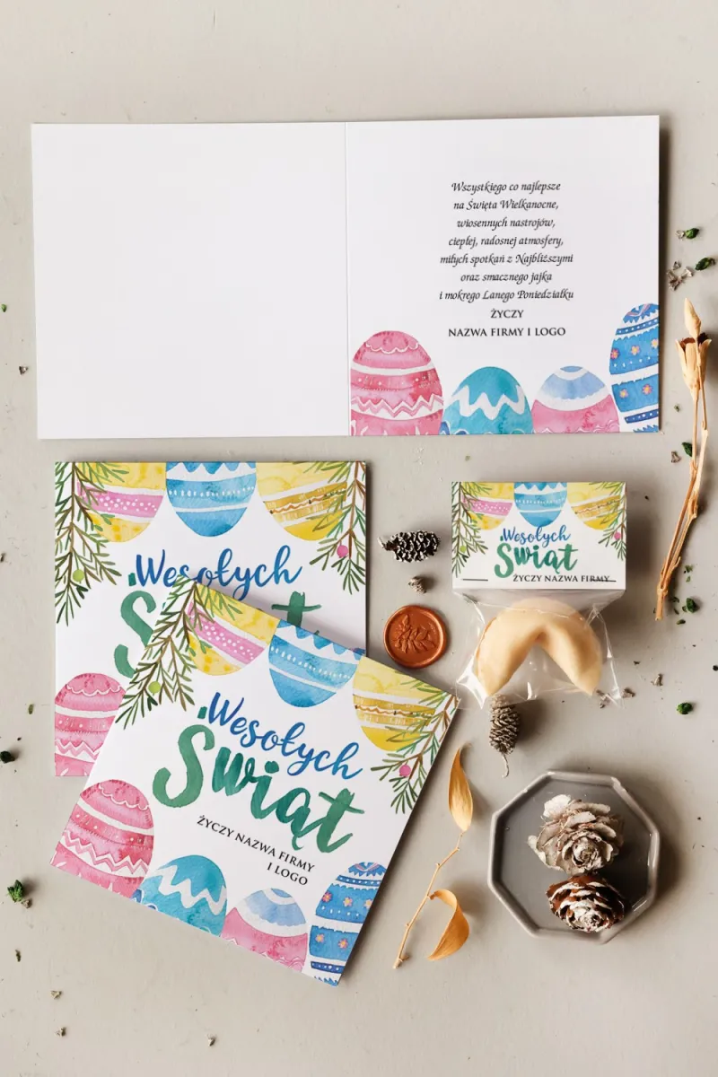 Firmowe kartki wielkanocne z nowoczesnym nadrukiem logo