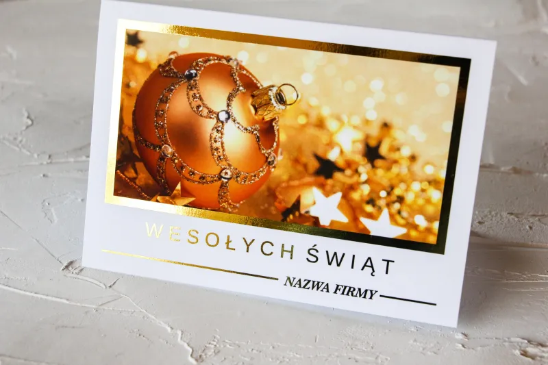 Ekskluzywna Kartka ze Złotą Bombką | Personalizowane Kartki dla Firm | SZ1 Ekskluzywna Kartka ze Złotą Bombką | Personalizowane Kartki dla Firm | SZ1