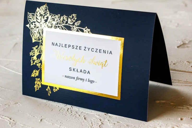 Złocona Kartka Świąteczna z Jałowcem | Kartki dla Firm z Logo | ZT2 Złocona Kartka Świąteczna z Jałowcem | Kartki dla Firm z Logo | ZT2