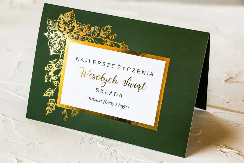 Zielona Kartka Świąteczna z Złotym Jałowcem | Kartki dla Firm z Logo | ZT3 Zielona Kartka Świąteczna z Złotym Jałowcem | Kartki dla Firm z Logo | ZT3