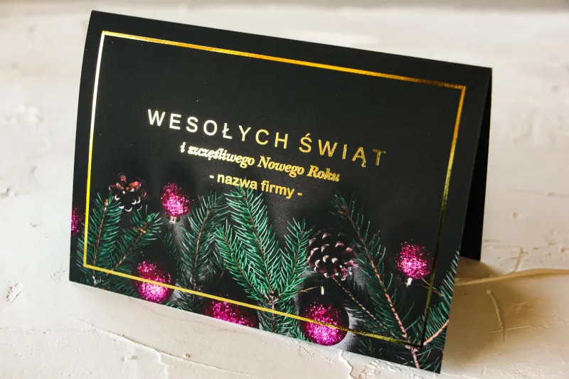 Kartka Świąteczna z Fioletowymi Bombkami | Kartki dla Firm z Personalizacją | ZU1 Kartka Świąteczna z Fioletowymi Bombkami | Kartki dla Firm z Personalizacją | ZU1