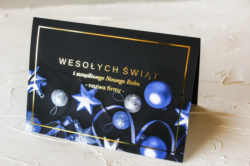 Ciemne Kartki Świąteczne z Niebiesko-Srebrnymi Bombkami | Bożonarodzeniowe dla Firm ZU4