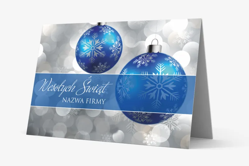 Srebrne Kartki Świąteczne z Niebieskimi Bombkami | Bożonarodzeniowe dla Firm M8 Srebrne Kartki Świąteczne z Niebieskimi Bombkami | Bożonarodzeniowe dla Firm M8