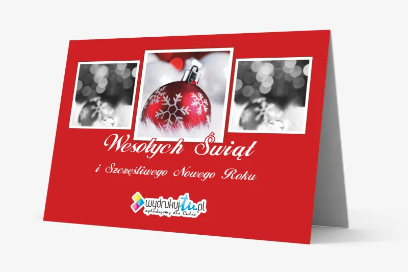 Czerwona Kartka z Bombką | Kartki dla Firm z Logo | MT1 Czerwona Kartka z Bombką | Kartki dla Firm z Logo | MT1