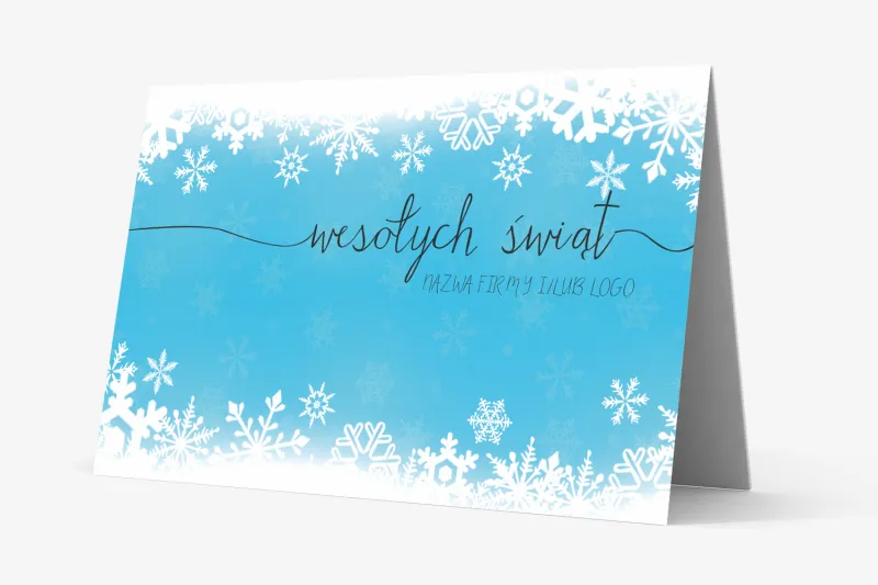 Błękitne Kartki Świąteczne z Płatkami Śniegu | Kartki dla Firm z Logo | OR1 Błękitne Kartki Świąteczne z Płatkami Śniegu | Kartki dla Firm z Logo | OR1