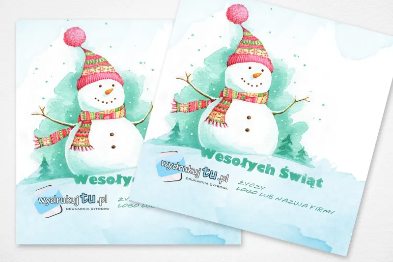 Pastelowy Bałwanek w Czapeczce | Kartki Bożonarodzeniowe dla Firm z Logo | L1 Pastelowy Bałwanek w Czapeczce | Kartki Bożonarodzeniowe dla Firm z Logo | L1