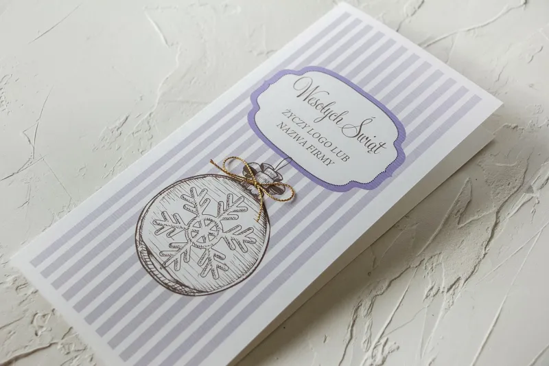 Fioletowe Kartki Świąteczne z Bombką | Bożonarodzeniowe dla Firm | BK1 Fioletowe Kartki Świąteczne z Bombką | Bożonarodzeniowe dla Firm | BK1