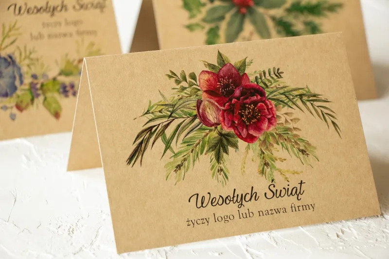 Kartki Świąteczne z Czerwonymi Kwiatami dla Firm - CKE1 Kartki Świąteczne z Czerwonymi Kwiatami dla Firm - CKE1