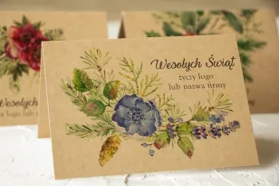 Grafika świąteczna przedstawiająca kompozycję kwiatów i gałązek, specjalnie dla firm z możliwością dodania logo i życzeń.