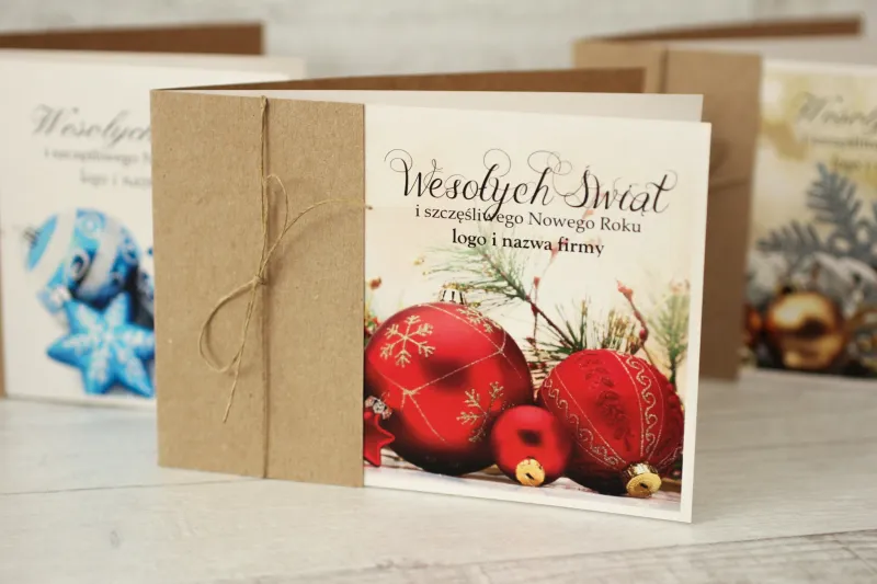 Czerwone Bombki Kartki | Bożonarodzeniowe dla Firm z Logo | DF1