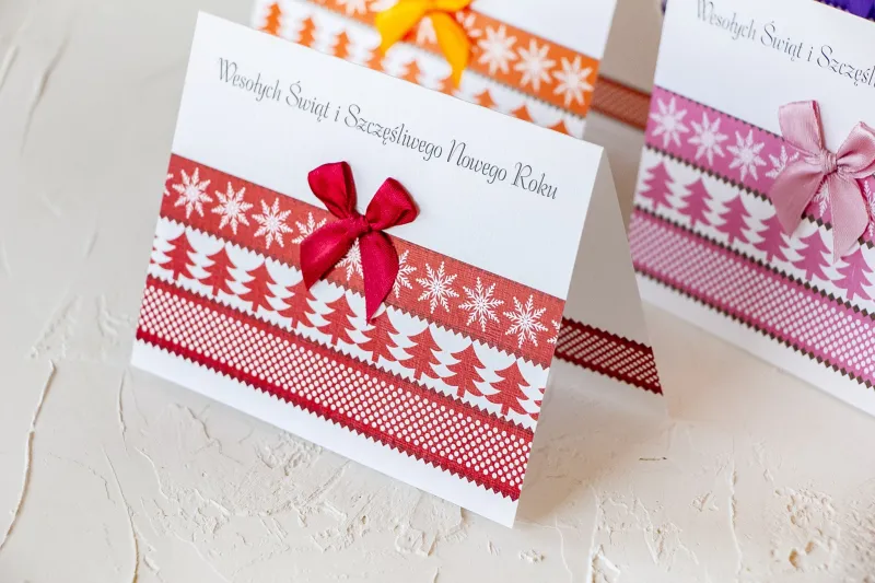 Czerwone Kartki Świąteczne z Wzorkiem dla Firm z Logo - U1 Czerwone Kartki Świąteczne z Wzorkiem dla Firm z Logo - U1