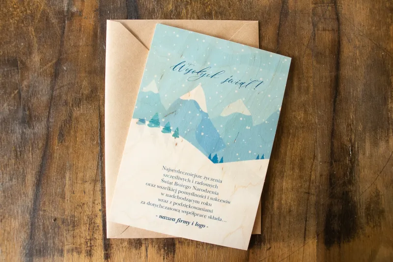 Drewniane Kartki Świąteczne z logo dla firm z kolekcji DR2
