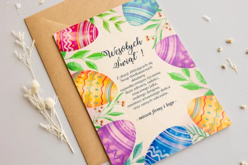 Wielkanocne Drewniane Kartki dla Firm - WR2
