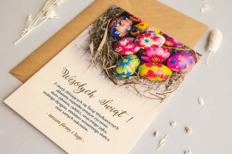 Wielkanocne Drewniane Kartki dla Firm - WR3