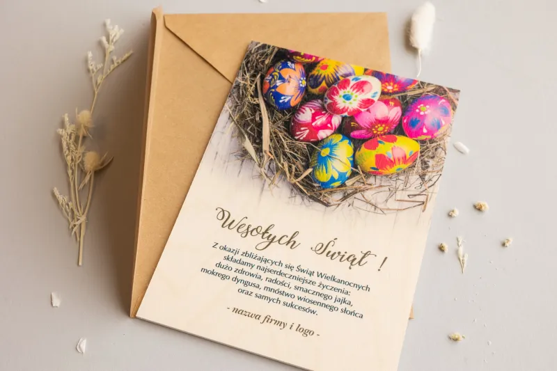 Wielkanocne Drewniane Kartki dla Firm - WR3
